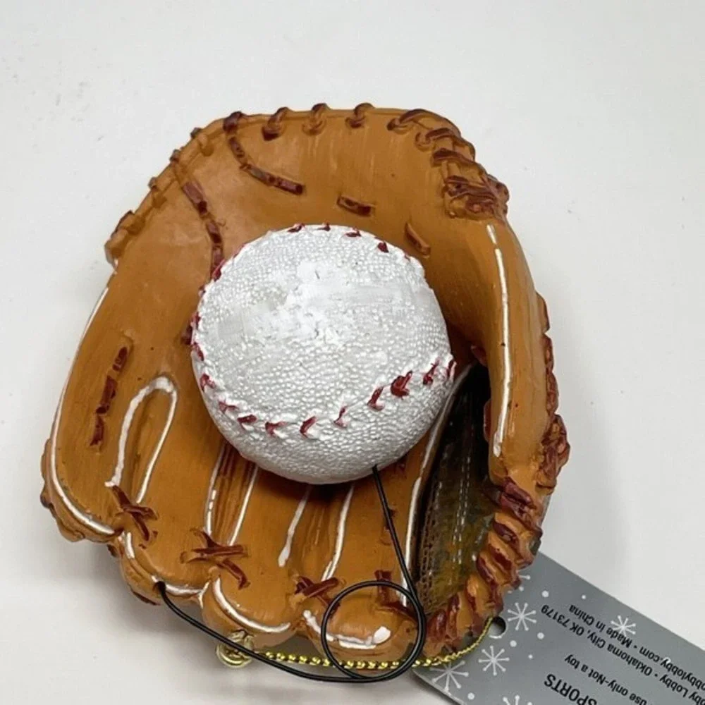 New‎ Baseball Glove Ball Christmas Ornament 3.5” Tan Brown Resin
